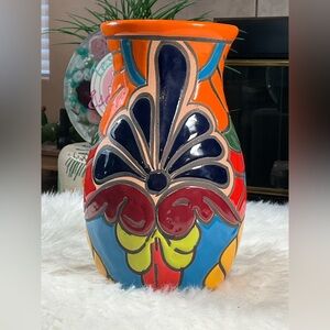 Talavera Ceramic Flower Vase|Mexican Pottery|Handpainted Pot|Bowling Pin Vase